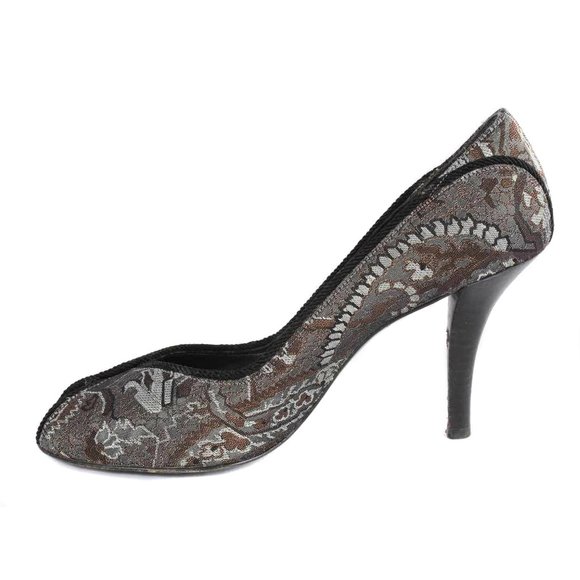 STUART WEITZMAN Metallic Brocade Peep Toe Pumps Size 7 1/2 - Picture 3 of 7